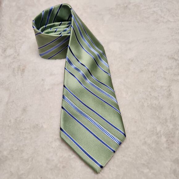 Michael Kors Mens Silk Tie Striped Green Blue 3.5" 59" Office Professional - Picture 1 of 6